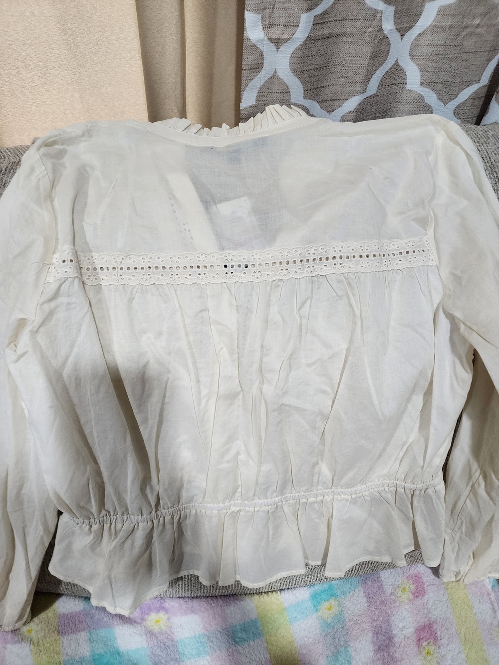 Marc New York Cream Pintuck Ruffled Peplum Blouse L New 100 % Cotton - Picture 7 of 7